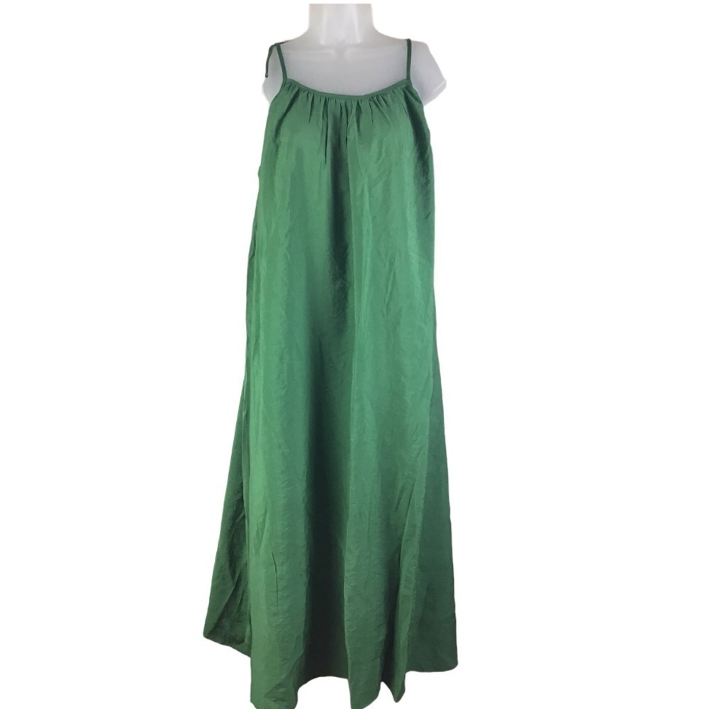 Cider Women’s Large Kelley Green Midi Dress Tie Spaghetti Straps Satin Fabric